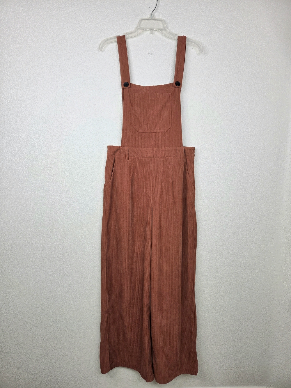 CIDER Brown Corduroy Overall Jumpsuit Wide-Leg Square Neck Pockets Fall L
